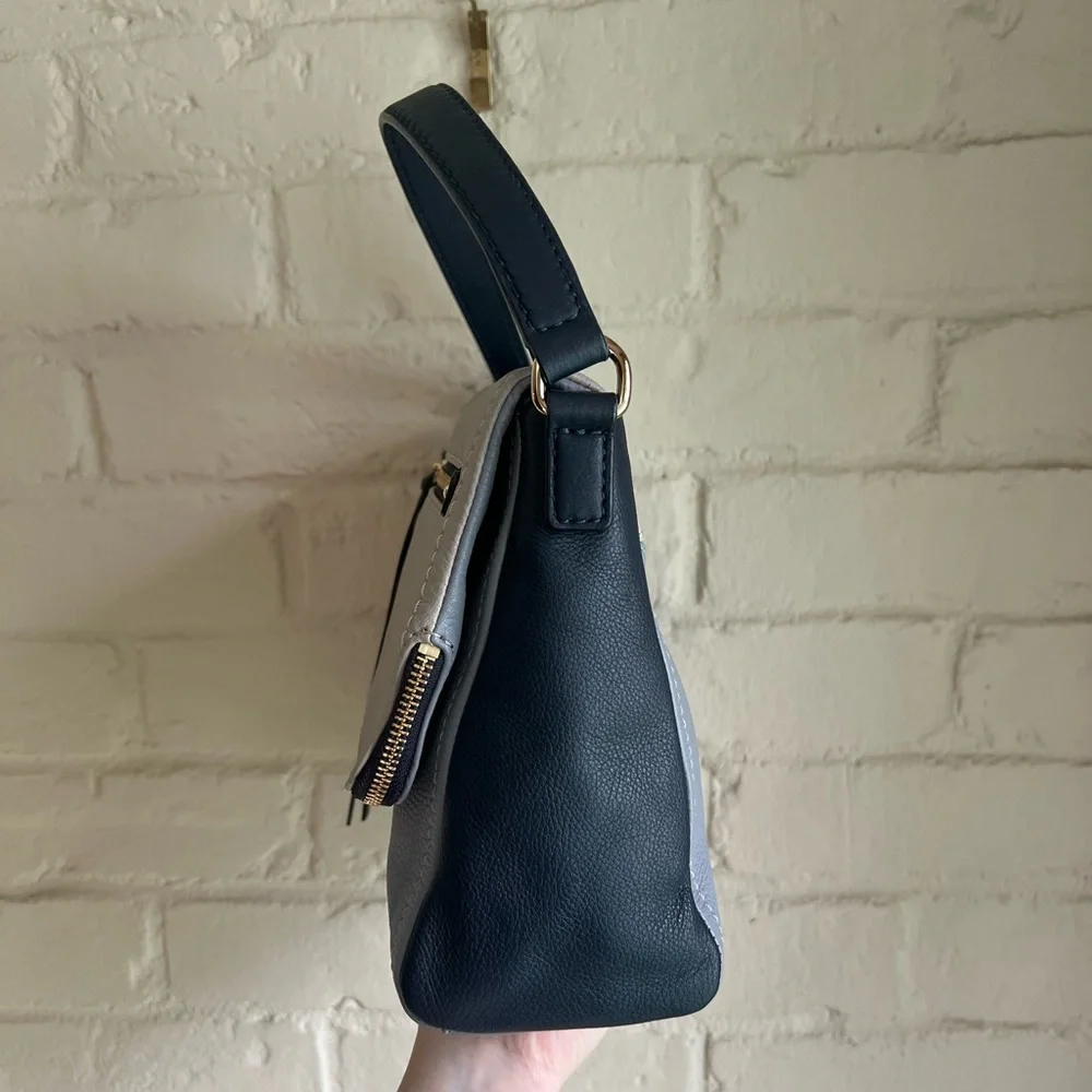 Kate Spade NWOT dark blue, light blue, & light gray boho leather handbag